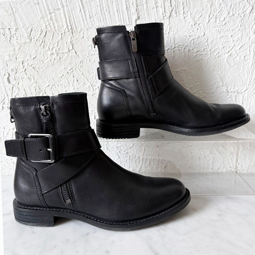 ECCO Shape 25 Sartorelle Ankle Boots Women's 6 Black Leather Side Zip Portugal